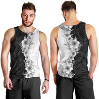 Hawaii Hibiscus Flowers Men Tank Top Grayscale Polynesian Pattern