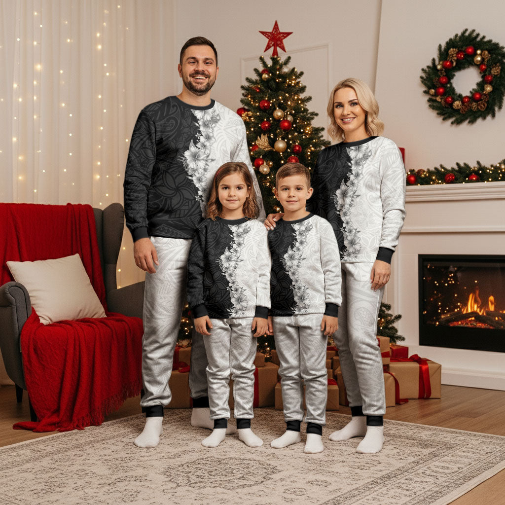 Hawaii Hibiscus Flowers Christmas Pajama Set Grayscale Polynesian Pattern LT05 - Polynesian Pride