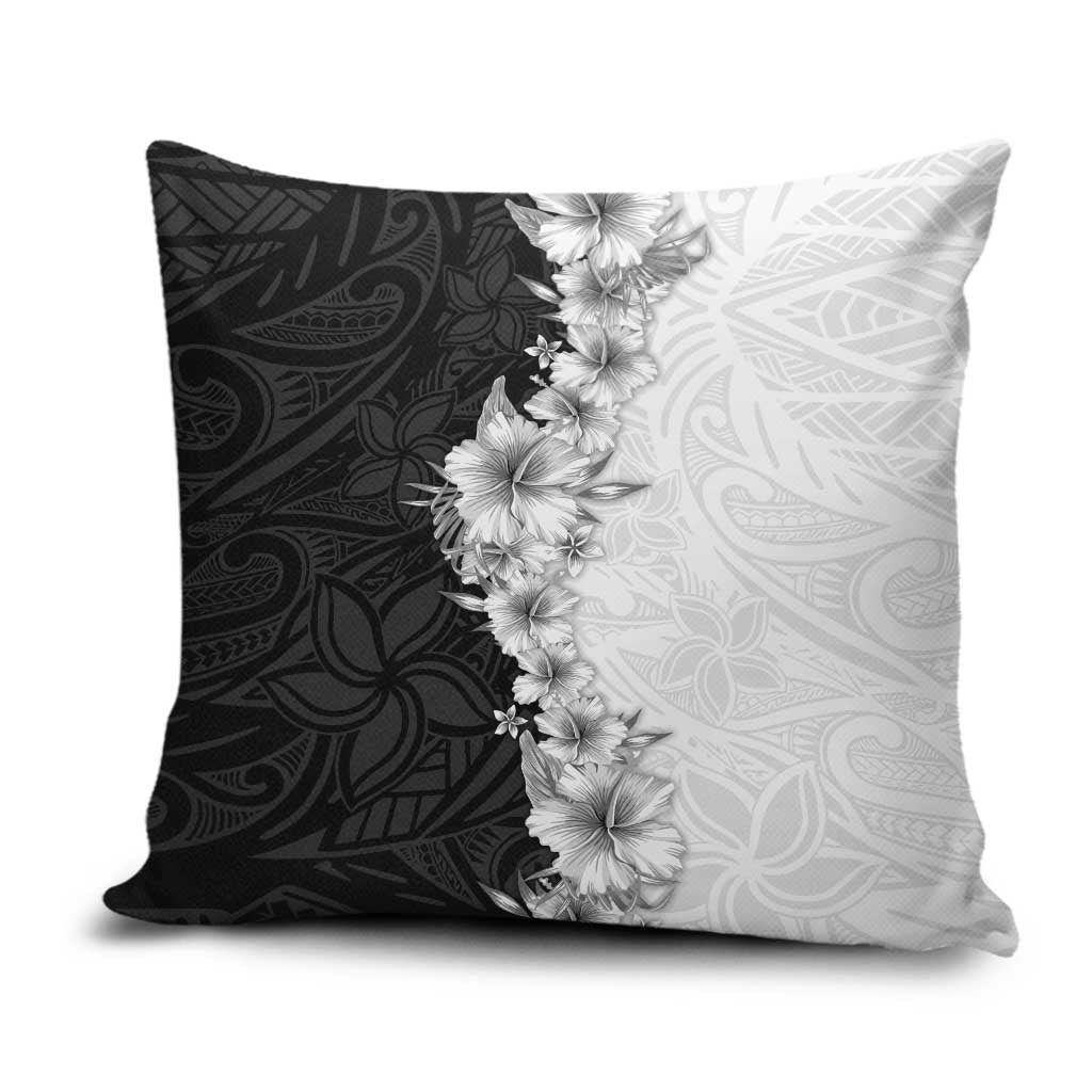 Hawaii Hibiscus Flowers Pillow Cover Grayscale Polynesian Pattern