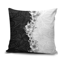 Hawaii Hibiscus Flowers Pillow Cover Grayscale Polynesian Pattern