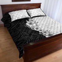 Hawaii Hibiscus Flowers Quilt Bed Set Grayscale Polynesian Pattern