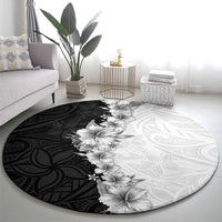 Hawaii Hibiscus Flowers Round Carpet Grayscale Polynesian Pattern