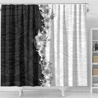 Hawaii Hibiscus Flowers Shower Curtain Grayscale Polynesian Pattern