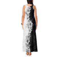 Hawaii Hibiscus Flowers Tank Maxi Dress Grayscale Polynesian Pattern