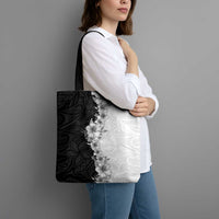 Hawaii Hibiscus Flowers Tote Bag Grayscale Polynesian Pattern