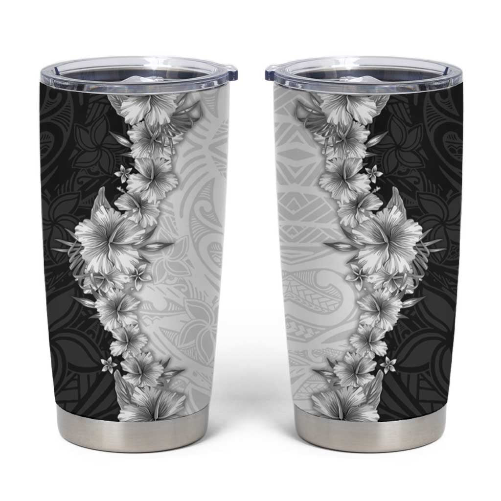 Hawaii Hibiscus Flowers Tumbler Cup Grayscale Polynesian Pattern