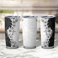 Hawaii Hibiscus Flowers Tumbler Cup Grayscale Polynesian Pattern