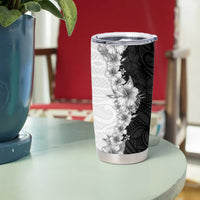 Hawaii Hibiscus Flowers Tumbler Cup Grayscale Polynesian Pattern