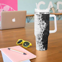 Hawaii Hibiscus Flowers Tumbler With Handle Grayscale Polynesian Pattern