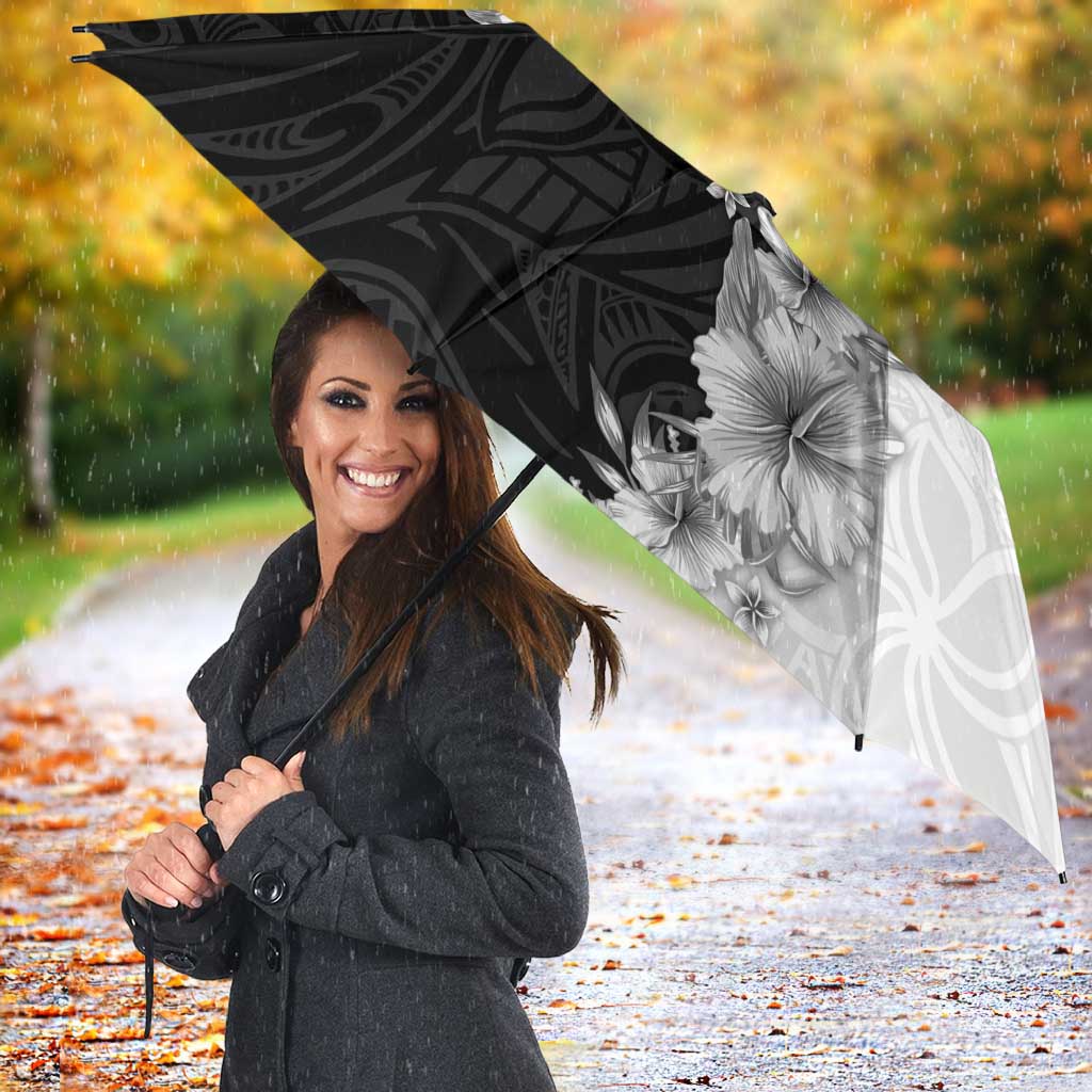 Hawaii Hibiscus Flowers Umbrella Grayscale Polynesian Pattern