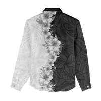Hawaii Hibiscus Flowers Women Casual Shirt Grayscale Polynesian Pattern