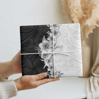 Hawaii Hibiscus Flowers Wrapping Paper Grayscale Polynesian Pattern