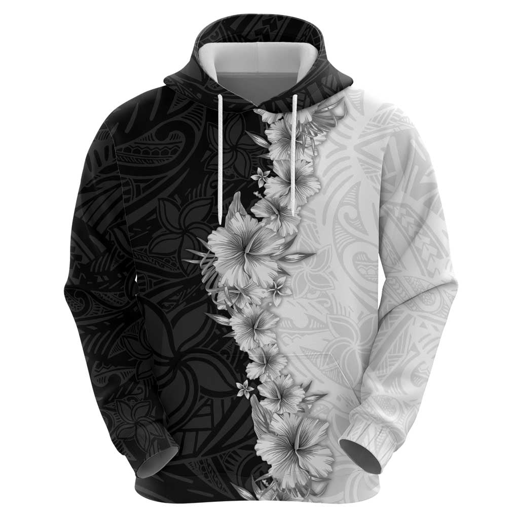 Hawaii Hibiscus Flowers Zip Hoodie Grayscale Polynesian Pattern