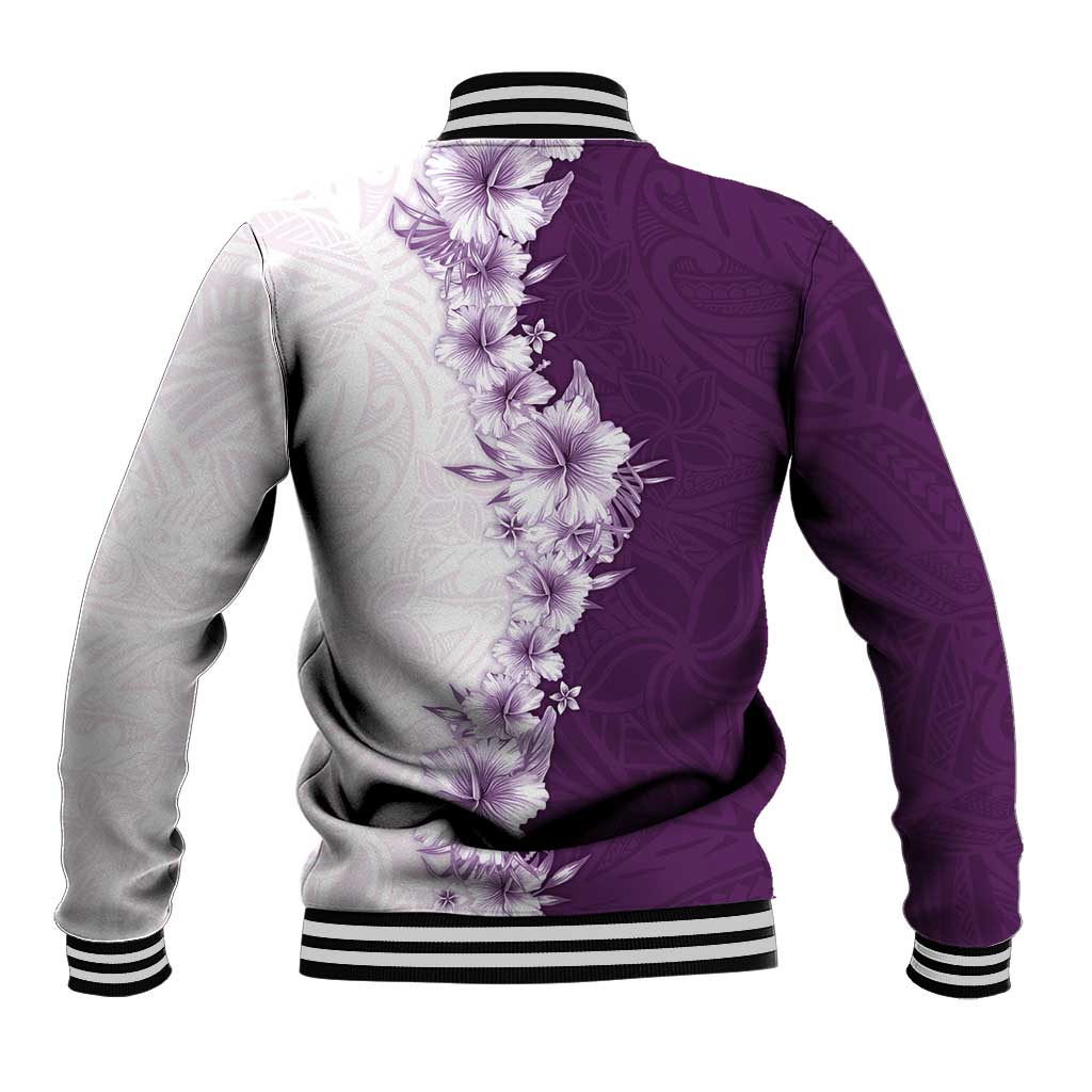 Hawaii Hibiscus Flowers Baseball Jacket Purple Polynesian Pattern