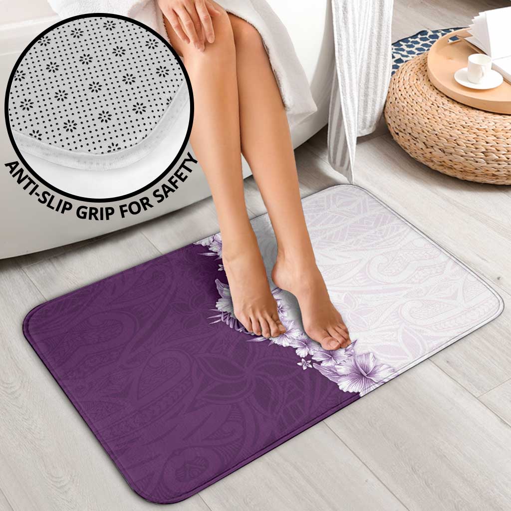 Hawaii Hibiscus Flowers Bathroom Set Purple Polynesian Pattern