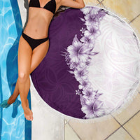 Hawaii Hibiscus Flowers Beach Blanket Purple Polynesian Pattern