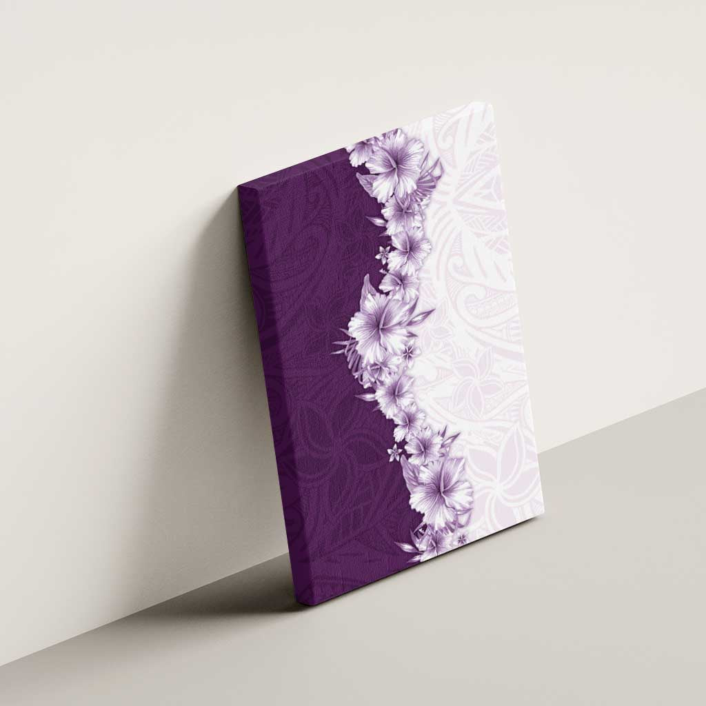 Hawaii Hibiscus Flowers Canvas Wall Art Purple Polynesian Pattern