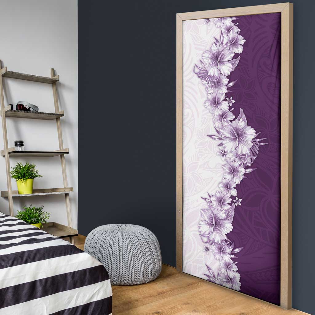 Hawaii Hibiscus Flowers Door Cover Purple Polynesian Pattern