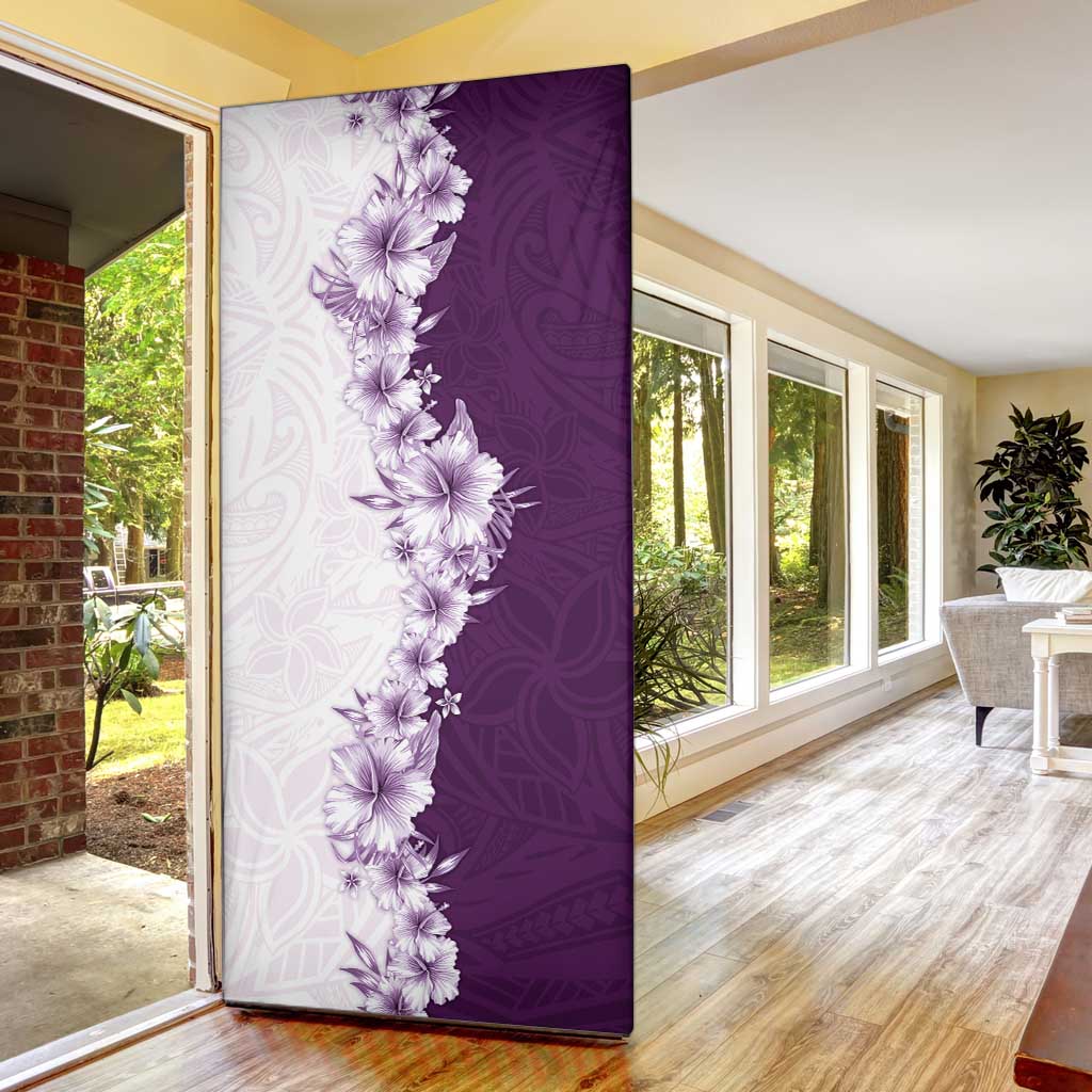 Hawaii Hibiscus Flowers Door Cover Purple Polynesian Pattern