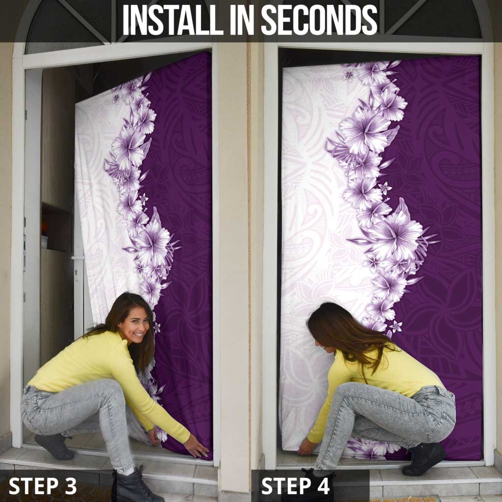 Hawaii Hibiscus Flowers Door Cover Purple Polynesian Pattern
