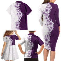 Hawaii Hibiscus Flowers Family Matching Long Sleeve Bodycon Dress and Hawaiian Shirt Purple Polynesian Pattern LT05 - Polynesian Pride