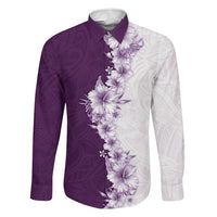 Hawaii Hibiscus Flowers Family Matching Long Sleeve Bodycon Dress and Hawaiian Shirt Purple Polynesian Pattern LT05 Dad's Shirt - Long Sleeve Purple - Polynesian Pride