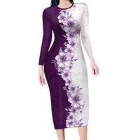 Hawaii Hibiscus Flowers Family Matching Long Sleeve Bodycon Dress and Hawaiian Shirt Purple Polynesian Pattern LT05 Mom's Dress Purple - Polynesian Pride