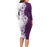 Hawaii Hibiscus Flowers Family Matching Long Sleeve Bodycon Dress and Hawaiian Shirt Purple Polynesian Pattern LT05 - Polynesian Pride