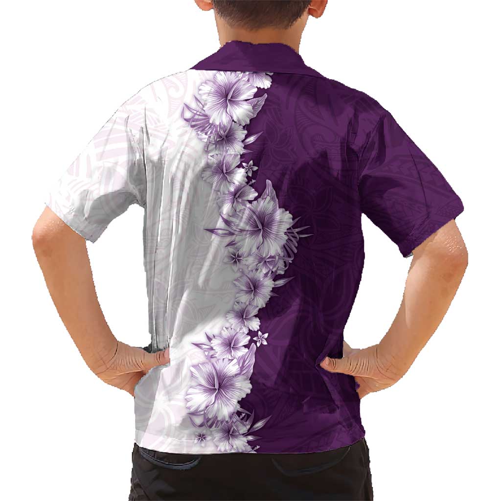 Hawaii Hibiscus Flowers Family Matching Mermaid Dress and Hawaiian Shirt Purple Polynesian Pattern