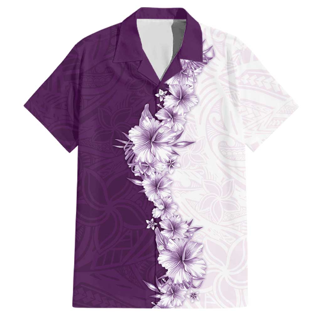 Hawaii Hibiscus Flowers Family Matching Off The Shoulder Long Sleeve Dress and Hawaiian Shirt Purple Polynesian Pattern LT05 Dad's Shirt - Short Sleeve Purple - Polynesian Pride