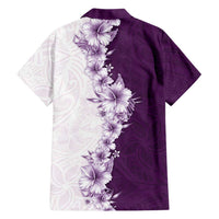 Hawaii Hibiscus Flowers Family Matching Off The Shoulder Long Sleeve Dress and Hawaiian Shirt Purple Polynesian Pattern LT05 - Polynesian Pride
