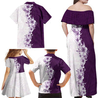 Hawaii Hibiscus Flowers Family Matching Off Shoulder Maxi Dress and Hawaiian Shirt Purple Polynesian Pattern