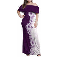 Hawaii Hibiscus Flowers Family Matching Off Shoulder Maxi Dress and Hawaiian Shirt Purple Polynesian Pattern