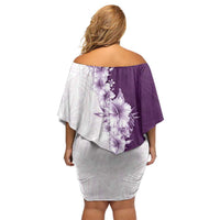 Hawaii Hibiscus Flowers Family Matching Off Shoulder Short Dress and Hawaiian Shirt Purple Polynesian Pattern
