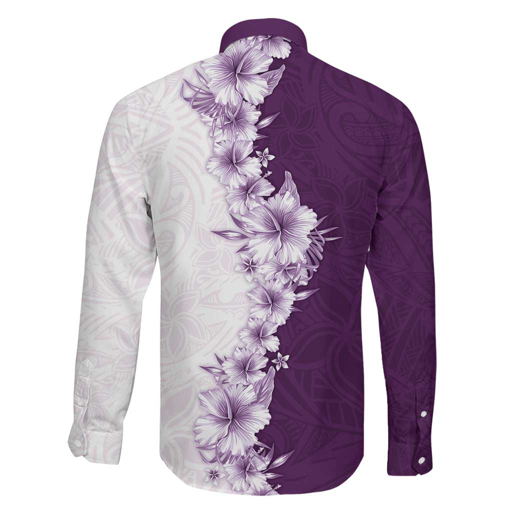 Hawaii Hibiscus Flowers Family Matching Puletasi and Hawaiian Shirt Purple Polynesian Pattern