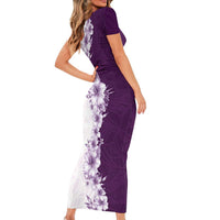 Hawaii Hibiscus Flowers Family Matching Short Sleeve Bodycon Dress and Hawaiian Shirt Purple Polynesian Pattern LT05 - Polynesian Pride