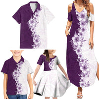 Hawaii Hibiscus Flowers Family Matching Summer Maxi Dress and Hawaiian Shirt Purple Polynesian Pattern
