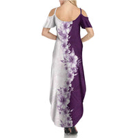 Hawaii Hibiscus Flowers Family Matching Summer Maxi Dress and Hawaiian Shirt Purple Polynesian Pattern