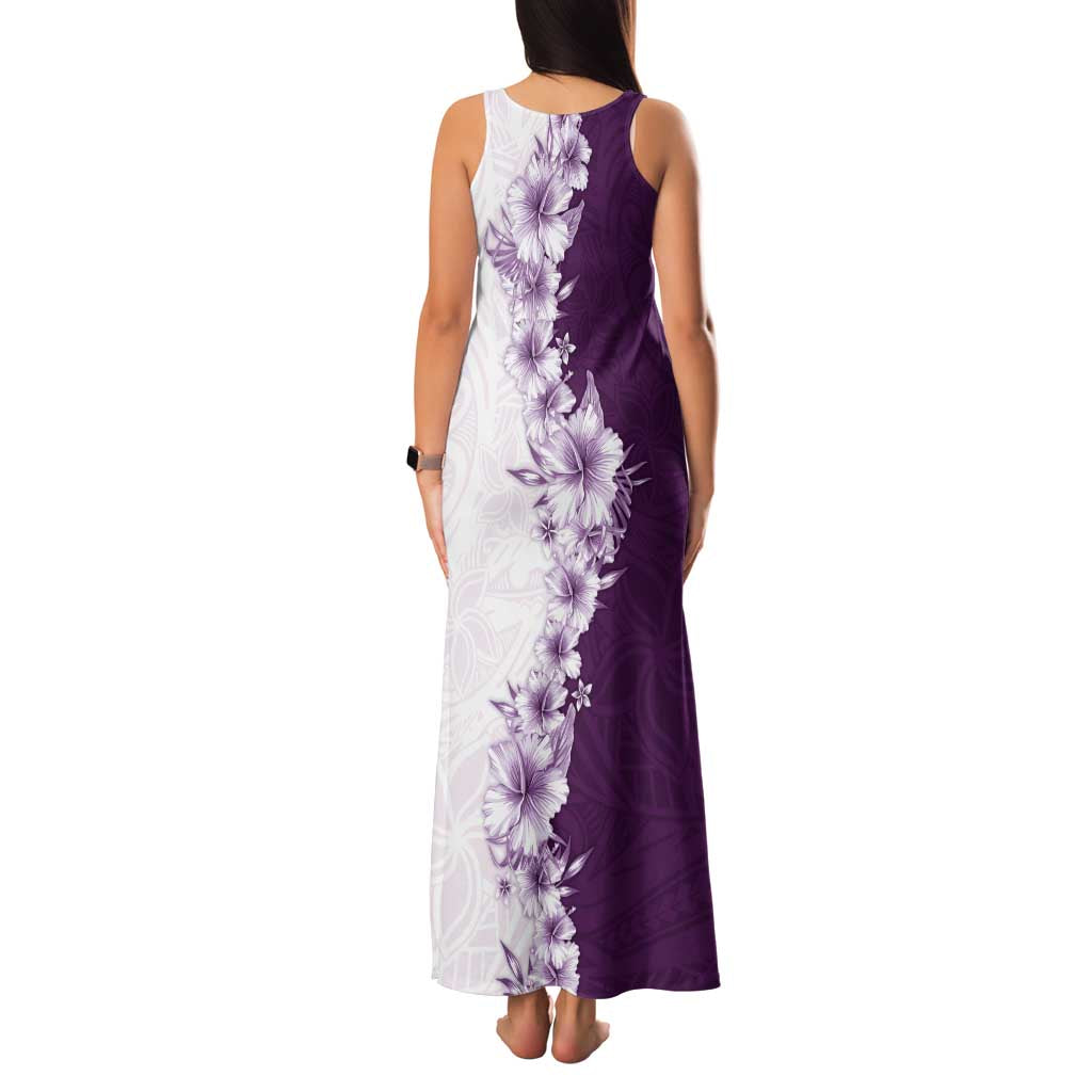 Hawaii Hibiscus Flowers Family Matching Tank Maxi Dress and Hawaiian Shirt Purple Polynesian Pattern