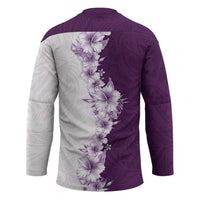 Hawaii Hibiscus Flowers Hockey Jersey Purple Polynesian Pattern