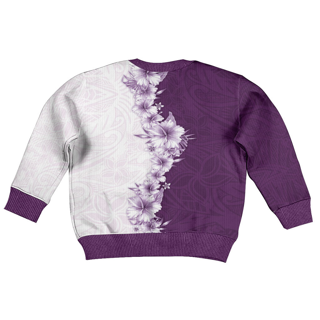 Hawaii Hibiscus Flowers Kid Ugly Christmas Sweater Purple Polynesian Pattern LT05 - Polynesian Pride