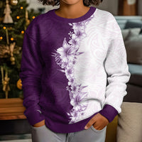 Hawaii Hibiscus Flowers Kid Ugly Christmas Sweater Purple Polynesian Pattern LT05 - Polynesian Pride