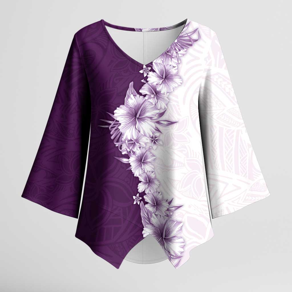 Hawaii Hibiscus Flowers Kimono Sleeve Blouse Purple Polynesian Pattern