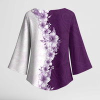 Hawaii Hibiscus Flowers Kimono Sleeve Blouse Purple Polynesian Pattern
