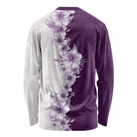 Hawaii Hibiscus Flowers Long Sleeve Shirt Purple Polynesian Pattern