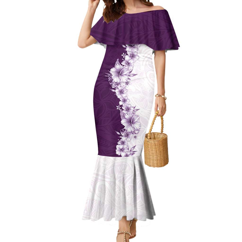 Hawaii Hibiscus Flowers Mermaid Dress Purple Polynesian Pattern