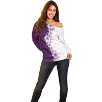 Hawaii Hibiscus Flowers Off Shoulder Sweater Purple Polynesian Pattern