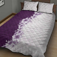 Hawaii Hibiscus Flowers Quilt Bed Set Purple Polynesian Pattern