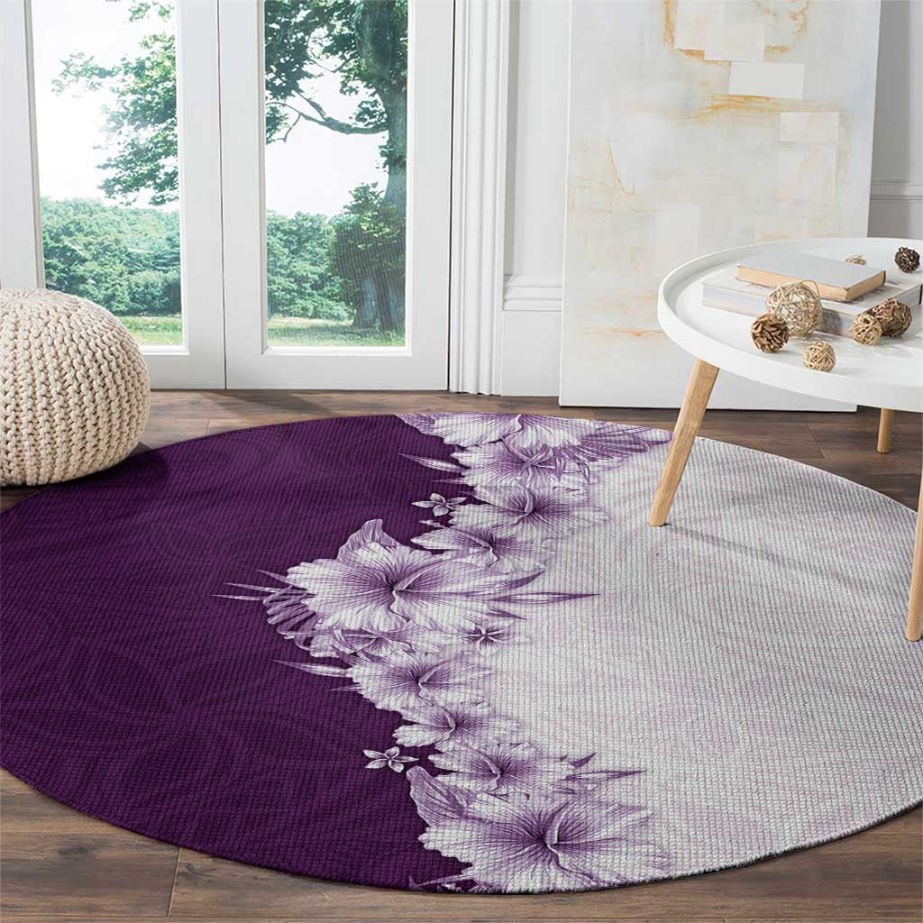 Hawaii Hibiscus Flowers Round Carpet Purple Polynesian Pattern