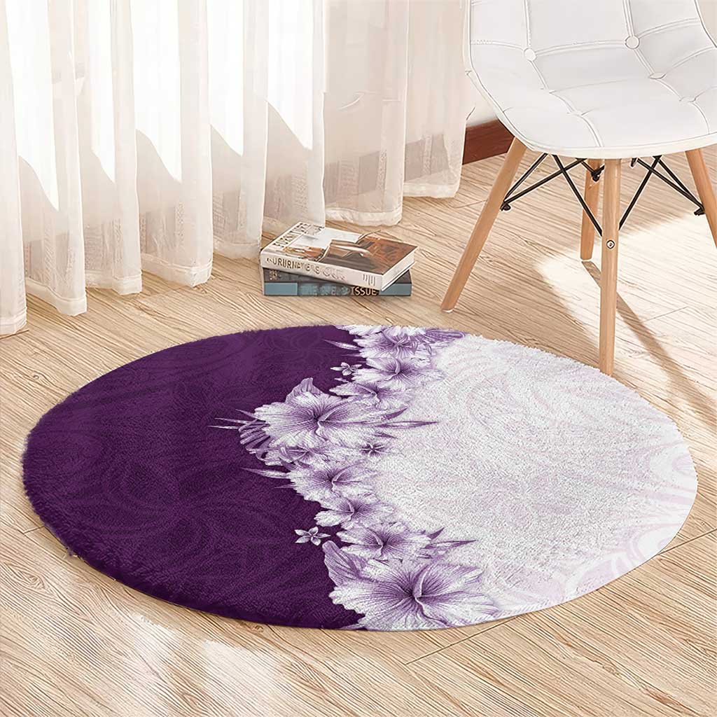 Hawaii Hibiscus Flowers Round Carpet Purple Polynesian Pattern